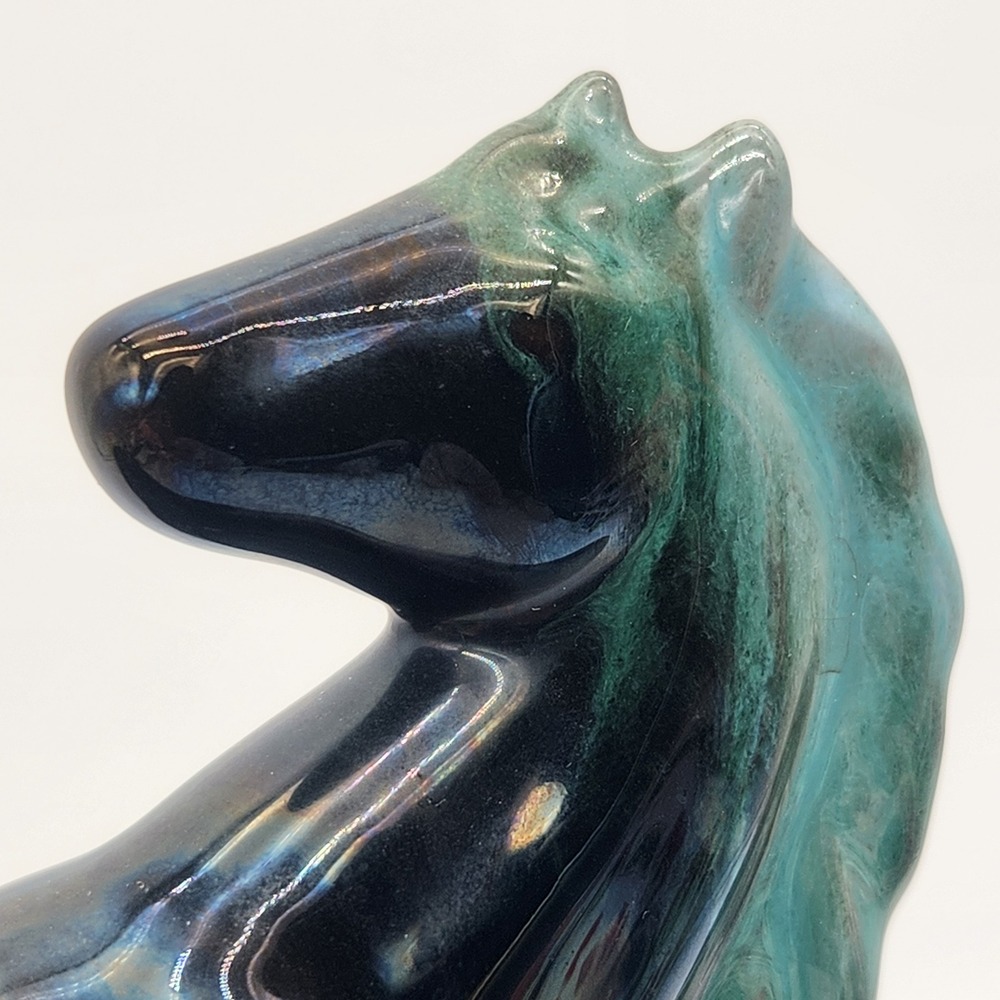 Blue Mountain Pottery (BMP) Rearing Stallion Figurine MCM Teal Drip Glaze Canada - Picture 3 of 11